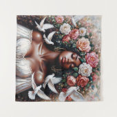 鳩と花を持つ黒い女性 タペストリー (正面(横))