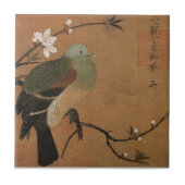 鳩と花 – 桃鳩図 タイル (正面)