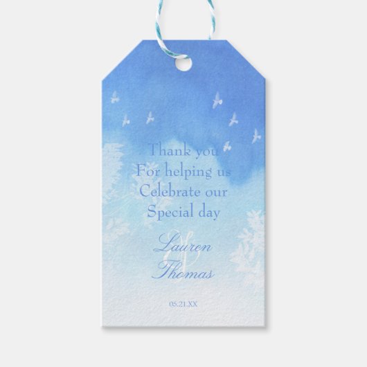 鳩と青の水色ありがとうギフトラベル ギフトタグ (正面)