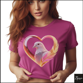 鳩のハートフレームネオンフェザーグラフィック Tシャツ