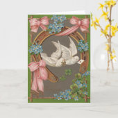 鳩のワスレナグサ 馬蹄形 四葉のクローバー カード (黄色い花)