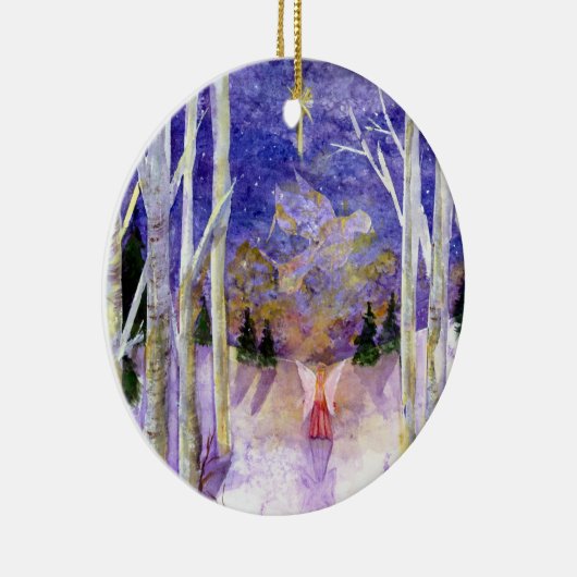 鳩の天使の樺の木の森林 セラミックオーナメント (右)