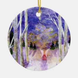 鳩の天使の樺の木の森林 セラミックオーナメント