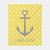 鳩の灰色のいかりが付いている黄色および白い水玉模様 フリースブランケット (正面)