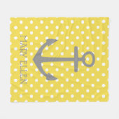 鳩の灰色のいかりが付いている黄色および白い水玉模様 フリースブランケット (正面(横))