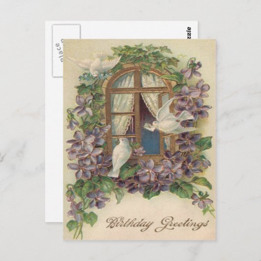 鳩の窓辺の手紙 ワスレナグサ ポストカード (正面/裏面)