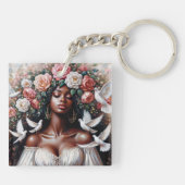 鳩の美しい黒人女性フローラ キーホルダー (裏面)