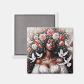 鳩の美しい黒人女性フローラ マグネット (正面/裏面)