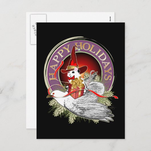 鳩の羽に乗ったクリスマスマウス シーズンポストカード (正面/裏面)