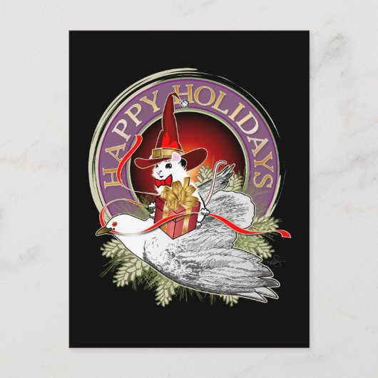 鳩の羽に乗ったクリスマスマウス シーズンポストカード (正面)