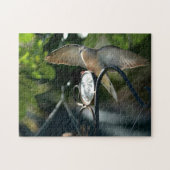 鳩の羽を広げる鳥飼写真鳥 ジグソーパズル (横)