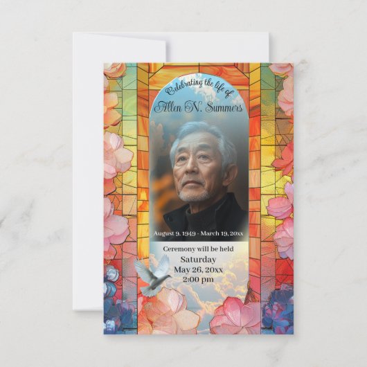 鳩の葬式を施したステンドグラス 案内状 (正面)