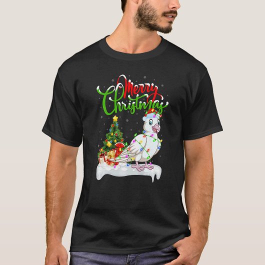 鳩の鳥のクリスマス飾りサンタ鳩のクリスマス Tシャツ (正面)