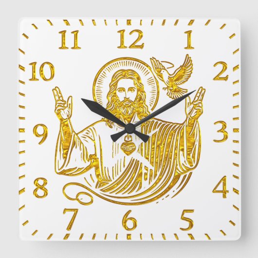 鳩を持つイエスの黄金の表現 スクエア壁時計 (正面)