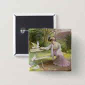 鳩を食べ物を与えること 缶バッジ (正面&裏面)