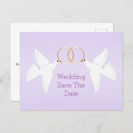 鳩デザイン薄紫色結婚式の日付を保存 案内ポストカード