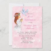 鳩ファースト聖餐式を行うカトリックの少女 招待状 (正面)
