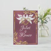 鳩、スクロールハート、紫の金ゴールドフレーム 招待状 (スタンド正面)