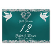 鳩、ハート、グリッター-ティール（緑がかった色）表番号 テーブルナンバー (裏面)
