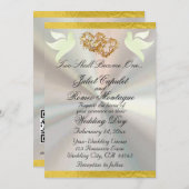 鳩、ハート、リボン、QRコード – 白/金ゴールド 招待状 (正面/裏面)