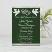 鳩、ハート、リボン、QRコード – Emerald/Silver 招待状 (スタンド正面)