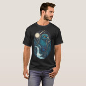 鳩 夜空 月 流星 アート 鳥 自然 Tシャツ (正面フル)