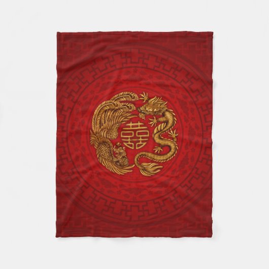 鳳凰と竜のダブルハピネスシンボル フリースブランケット (正面)