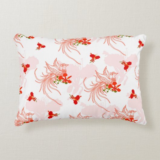 鳳凰の鳥と鳳凰の花の継ぎ目のないパターン アクセントクッション (正面)