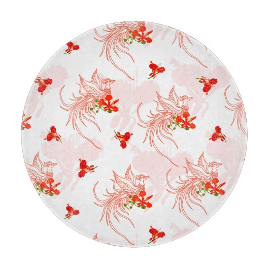 鳳凰の鳥と鳳凰の花の継ぎ目のないパターン カッティングボード (正面)