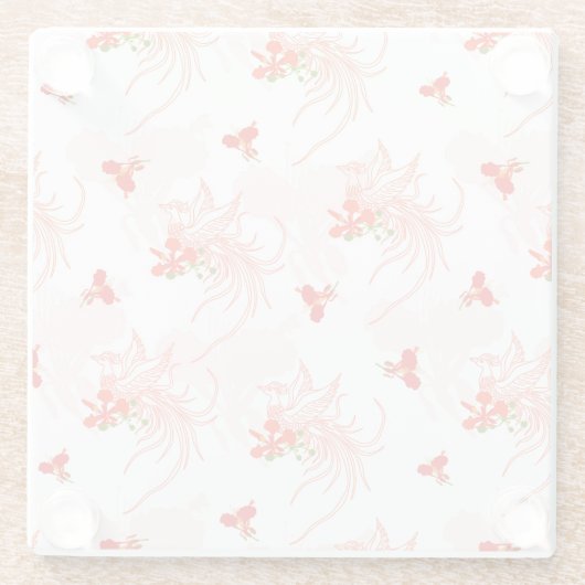 鳳凰の鳥と鳳凰の花の継ぎ目のないパターン ガラスコースター (裏面)