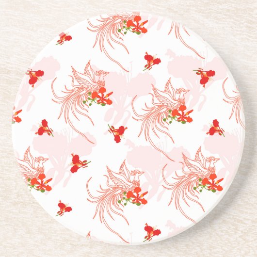 鳳凰の鳥と鳳凰の花の継ぎ目のないパターン コースター (正面)