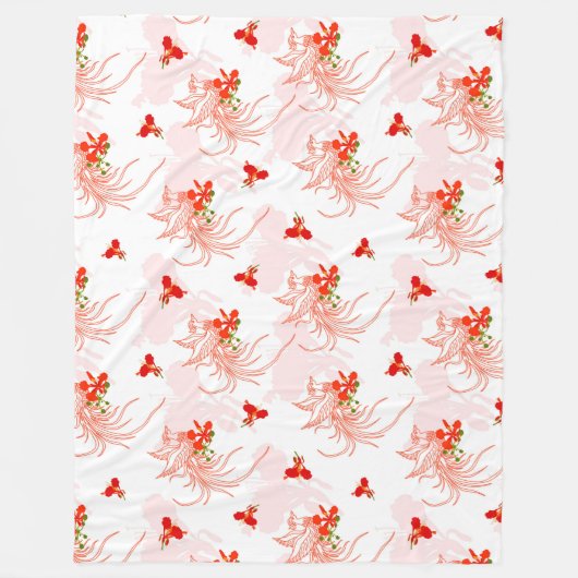 鳳凰の鳥と鳳凰の花の継ぎ目のないパターン フリースブランケット (正面)