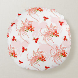 鳳凰の鳥と鳳凰の花の継ぎ目のないパターン ラウンドクッション