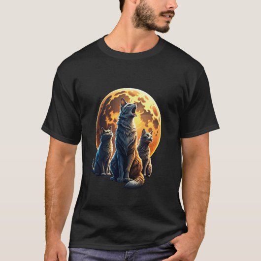 鳴き叫ぶ猫 ミーム 子猫 三匹の猫 月に吠える Tシャツ (正面)