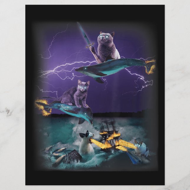 鳴き声を上げる火のイルカに乗る猫 レターヘッド (正面)