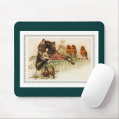 鳴き鳥のためのバイオリンを演奏している黒猫 マウスパッド (マウス)