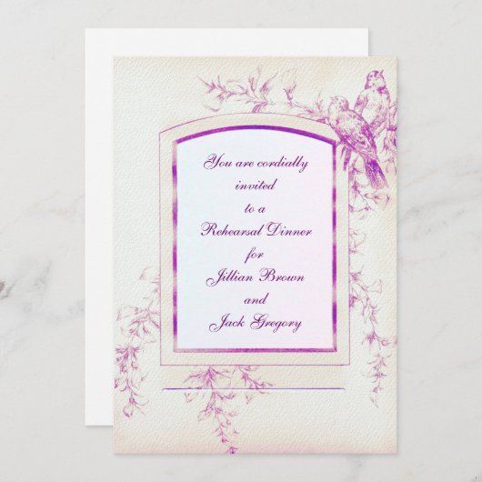 鳴き鳥のぼろぼろのシックなリハーサルの夕食 招待状 (正面/裏面)