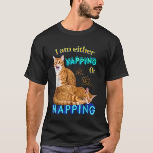 鳴くか寝るか 猫 ねこ ネコ 可愛い Tシャツ (正面)