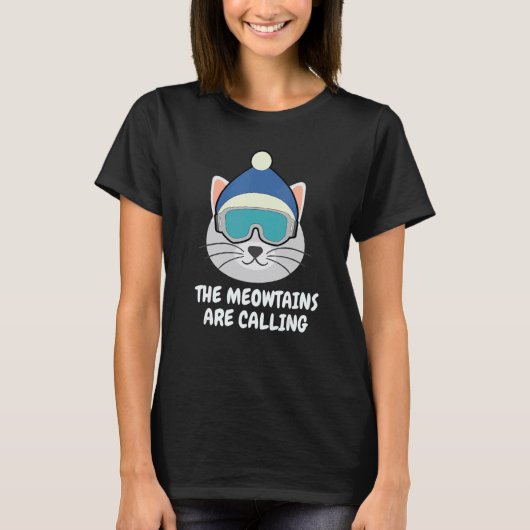 鳴く猫の山脈、スノーボードスキーへ行く猫 Tシャツ (正面)