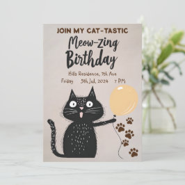 鳴く誕生日!黒猫が猫タスティックに 招待状