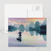 「鵜の漁師」中国水彩 ポストカード (正面/裏面)