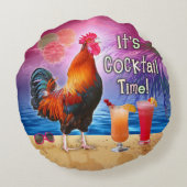 鶏おもしろいが熱帯ビーチ海を飲む ラウンドクッション (裏面)