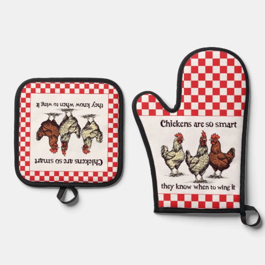 鶏おもしろいが翼を知る引用文 鍋つかみ&鍋敷きセット (正面)