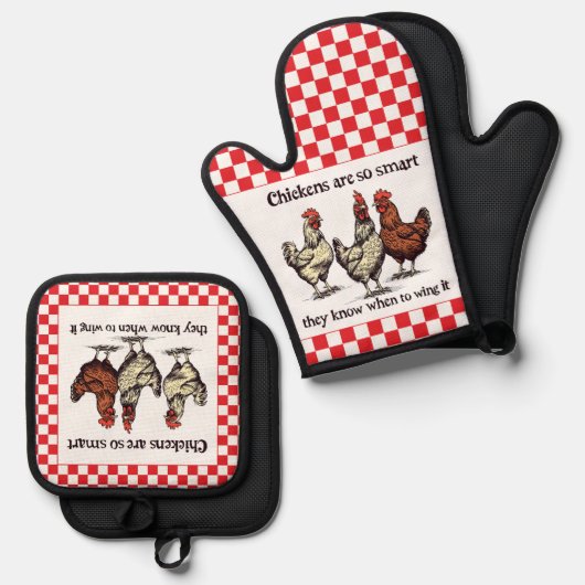 鶏おもしろいが翼を知る引用文 鍋つかみ&鍋敷きセット (正面/裏面)