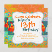 鶏おもしろいの鶏のファンキー鶏の飼育動物の贈り物 招待状 (正面/裏面)