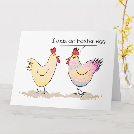 鶏おもしろいは復活の卵の挨拶 カード (黄色い花)