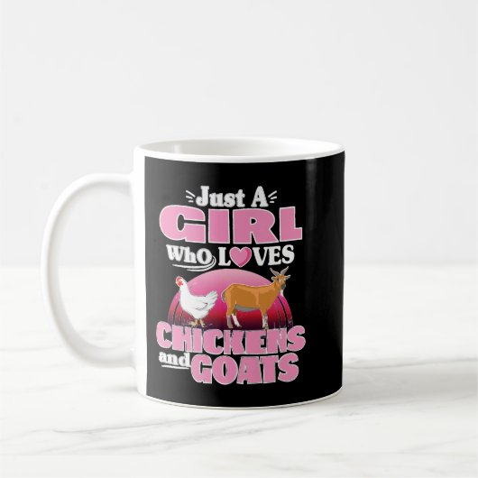 鶏おもしろいヤギ畑が大好きな女の子 コーヒーマグカップ (左)
