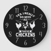 鶏おもしろい肉愛好家がアート・ラージ・クロック ラージ壁時計 (正面)