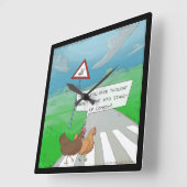 鶏おもしろい踏切道四角時計 スクエア壁時計 (傾斜)