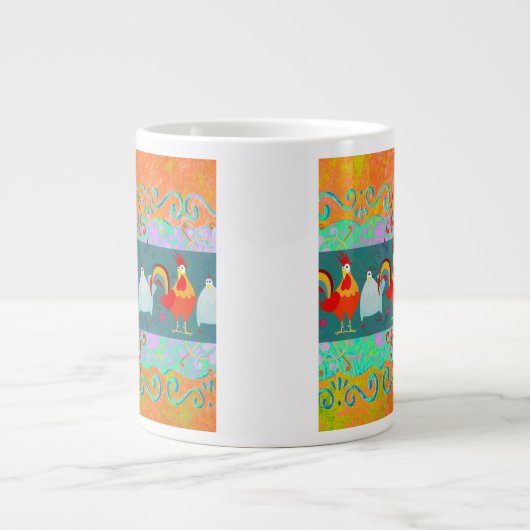 鶏おもしろい鶏のファンキー家畜の贈り物 ジャンボコーヒーマグカップ (正面)